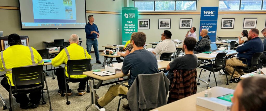 Wide shot of group at a live training
